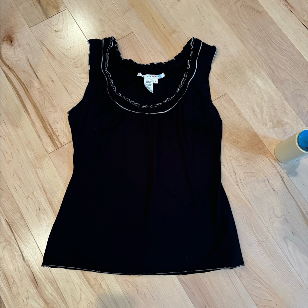 Max Studio black tank top with lettuce trim